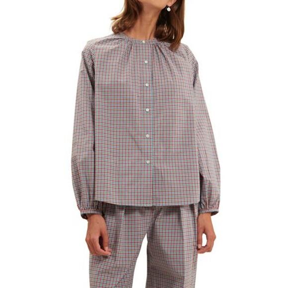Ines de la Fressange Paris Joséphine Blouse Plaid Cotton Size 38